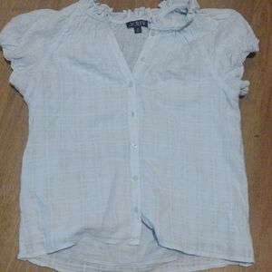 J. Crew Baby Blue Ruffled Short Sleeve Blouse